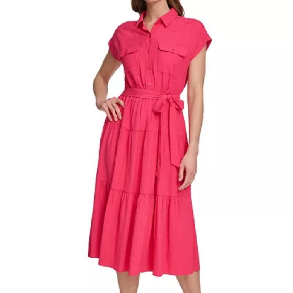 NWT DKNY | Tiered Midi Shirt Dress - Picture 2 of 8